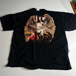 Vintage Thunder Sportswear Graphic T-Shirt XL Black Gothic Angel Skull Art Tee